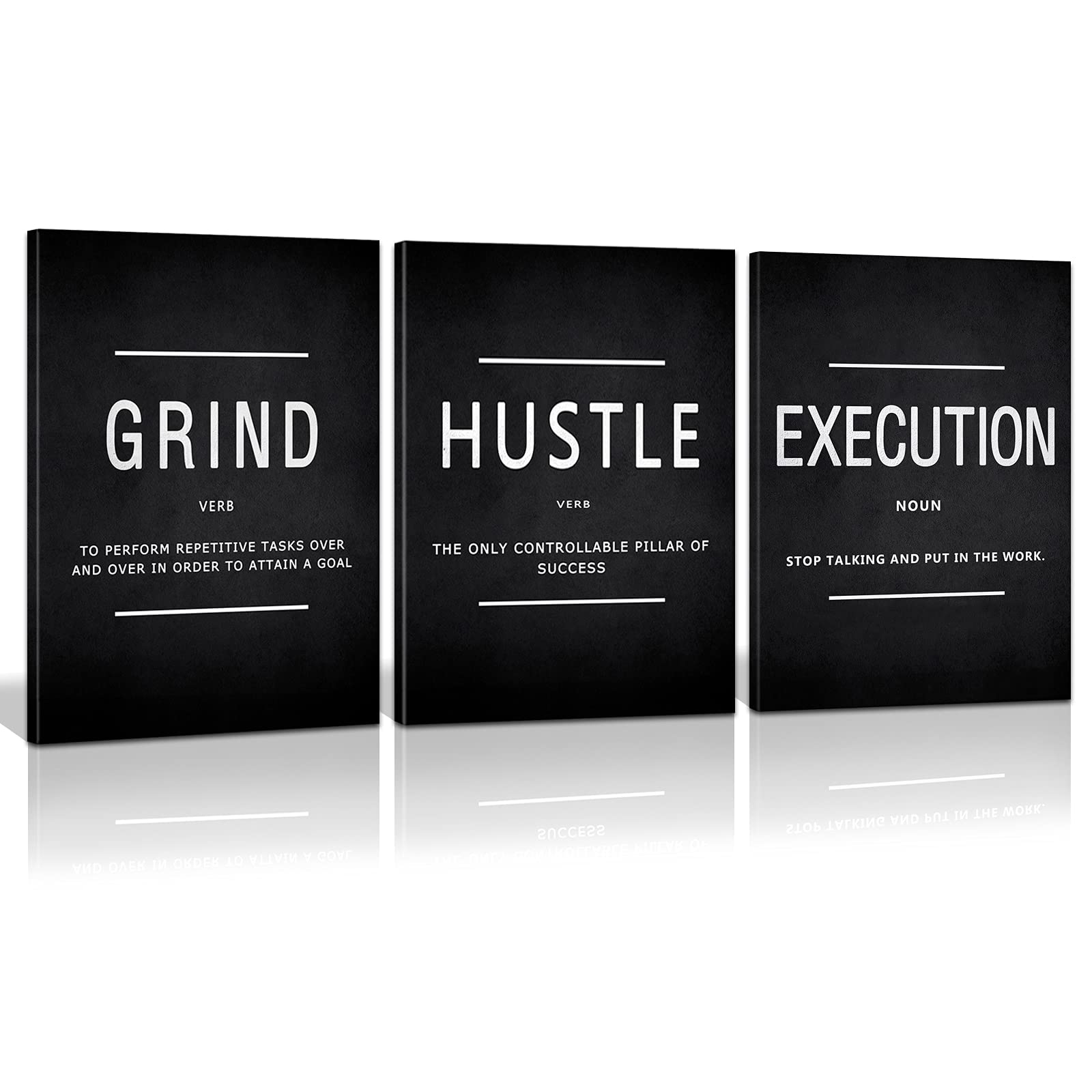 KAWAHONE front view of three-panel canvas showing bold motivational text and clean framing, creates focus