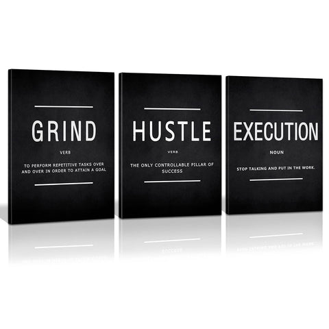 KAWAHONE front view of three-panel canvas showing bold motivational text and clean framing, creates focus