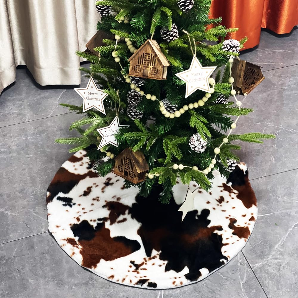 Kaximd tree skirt in living room lifestyle scene adding rustic holiday warmth