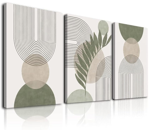 KBKBART front view of three sage green framed prints showing calm decor benefit