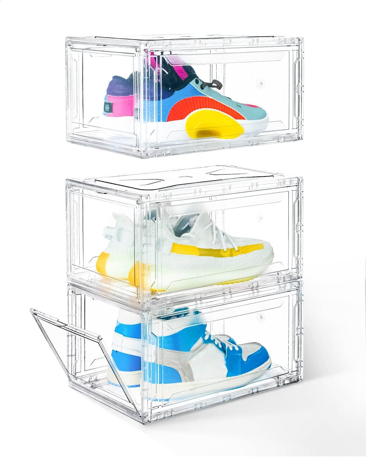 KDOR clear shoe box front view showing clean display and instant visibility