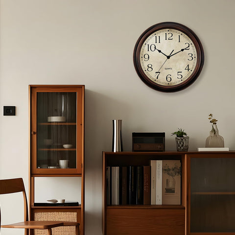 KECYET mounted on living room wall demonstrating silent operation and decorative appeal benefit
