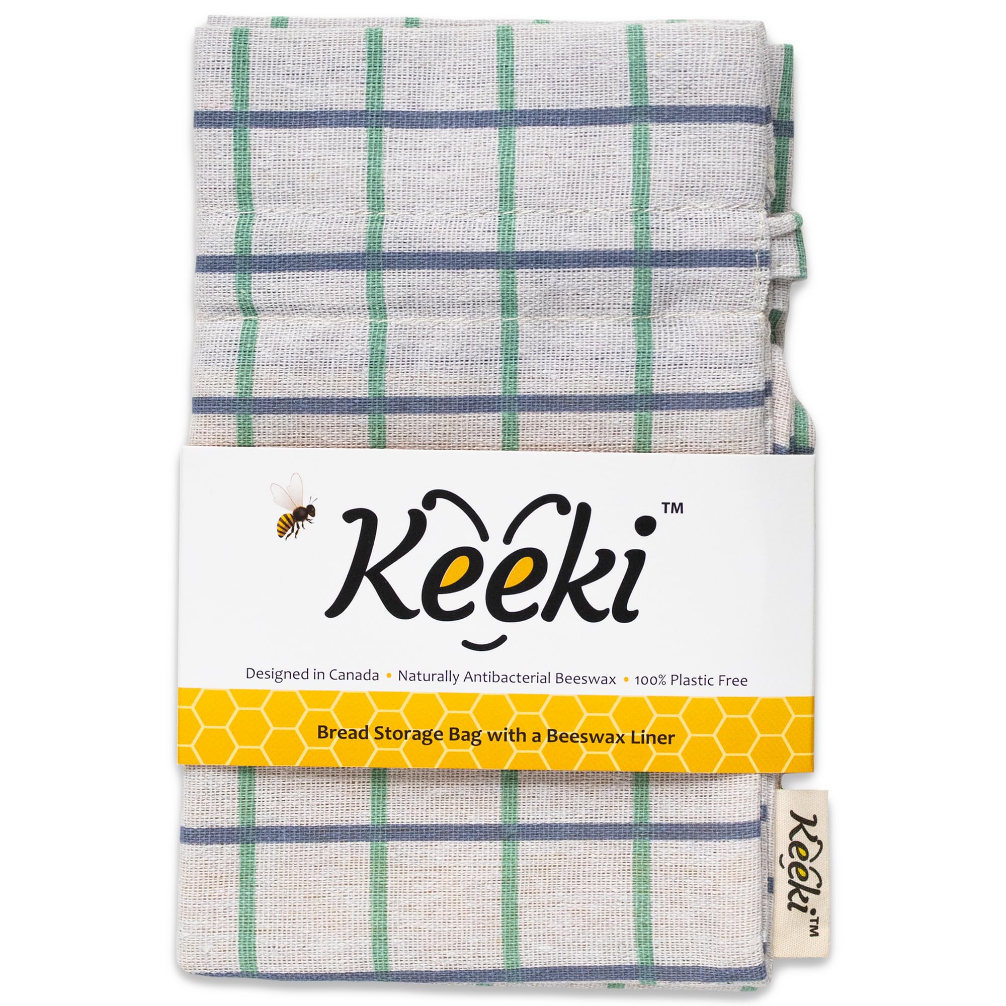 Keeki bag front view in blue showing neat packaging and sustainable design benefit