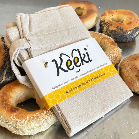Keeki bag styled on kitchen counter showing reusable storage reducing waste benefit