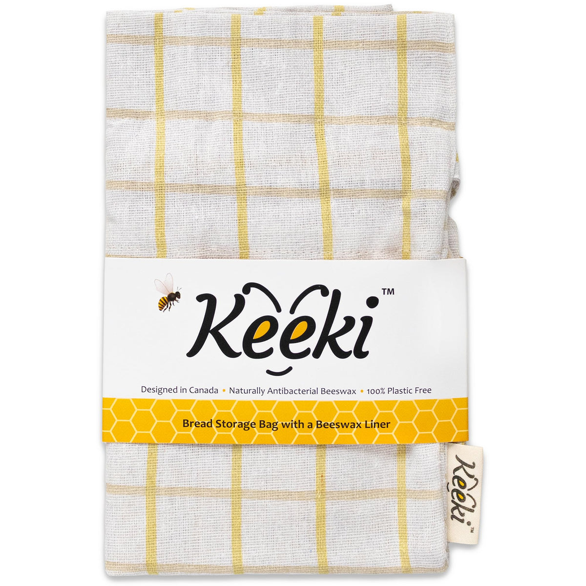 Keeki bag front view showing yellow fabric and breathable design benefit