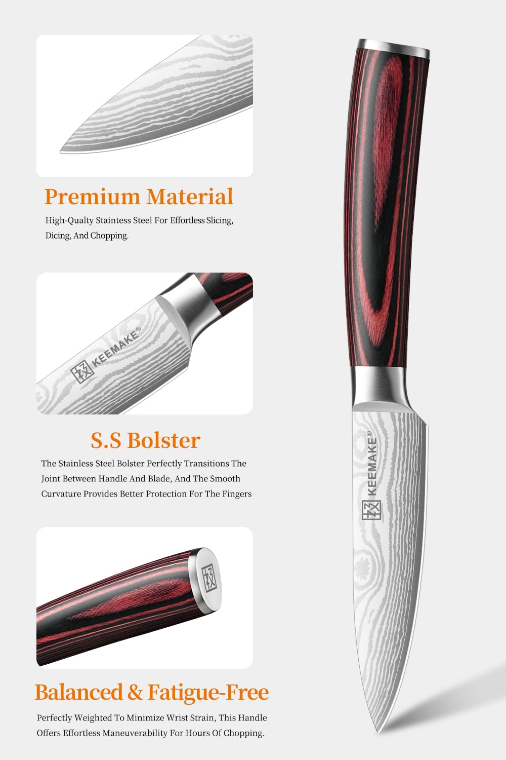 KEEMAKE paring knife beside apple showing compact size and easy maneuverability