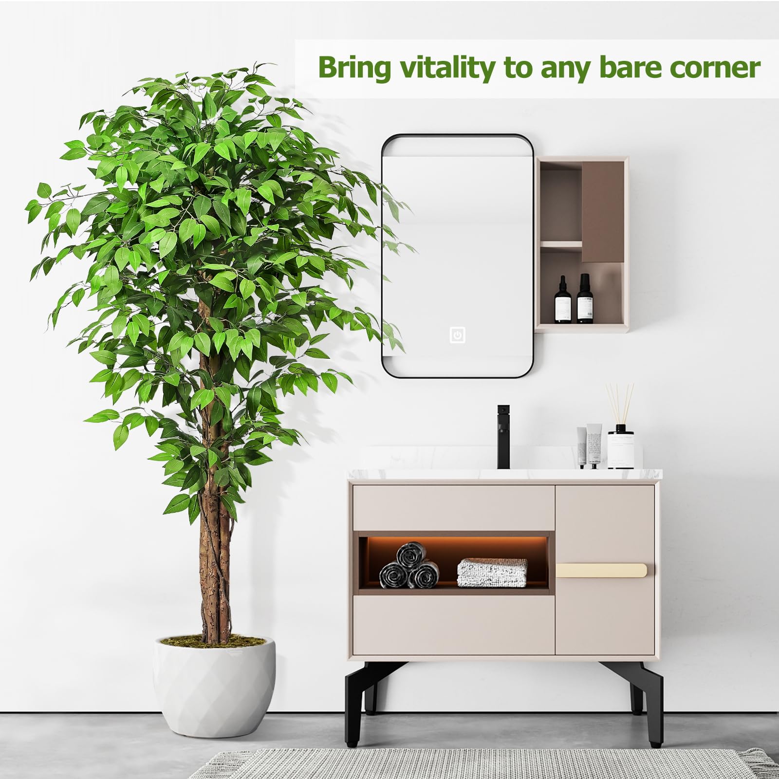 Keeplush ficus staged in living room adding green focal point