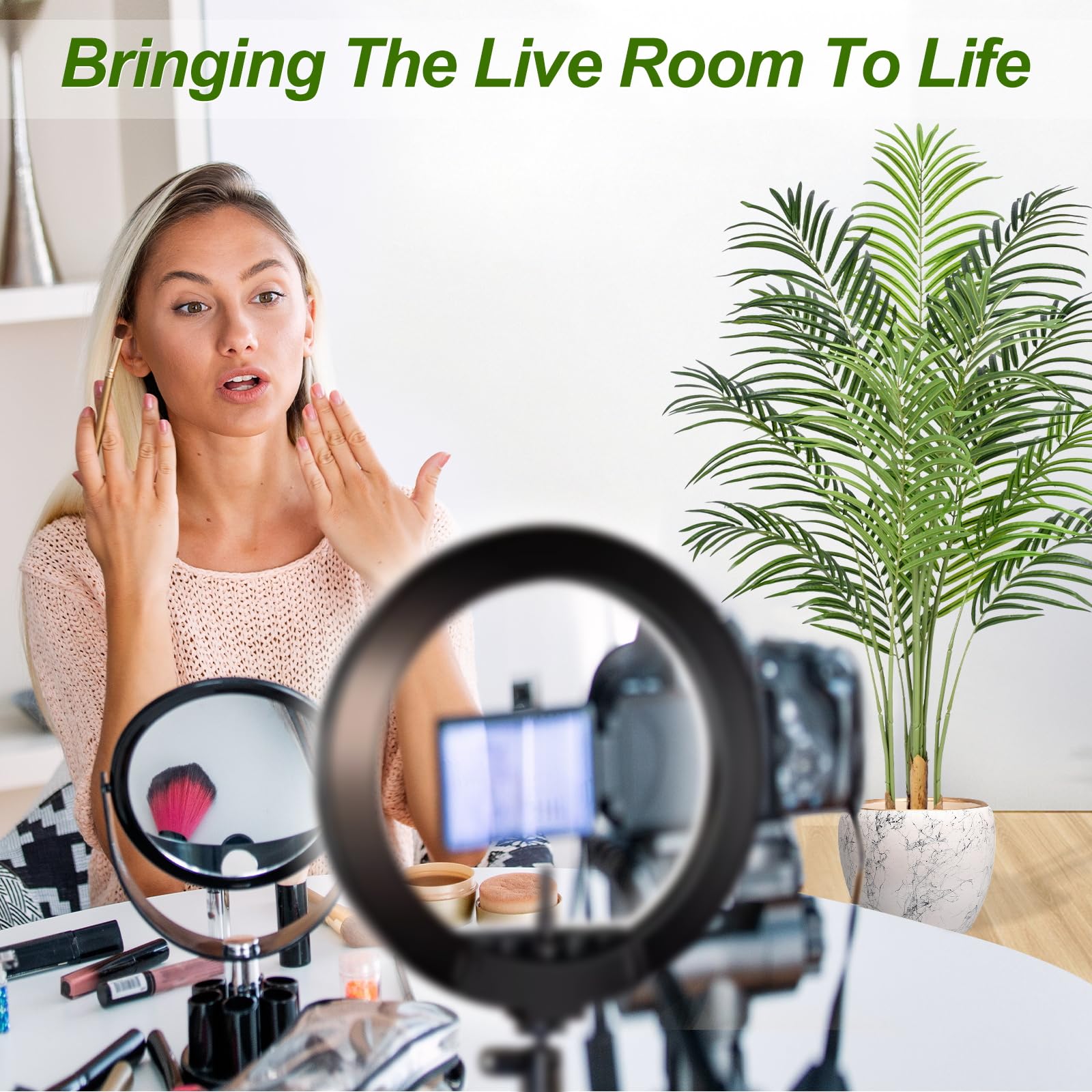 Keeplush palm styled in living room for low-maintenance greenery