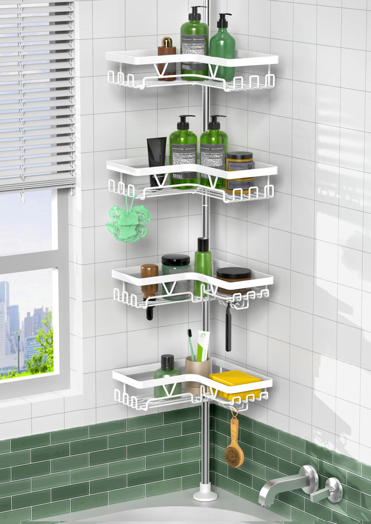 KEGII front view of matte white four-tier caddy showing neat storage benefit
