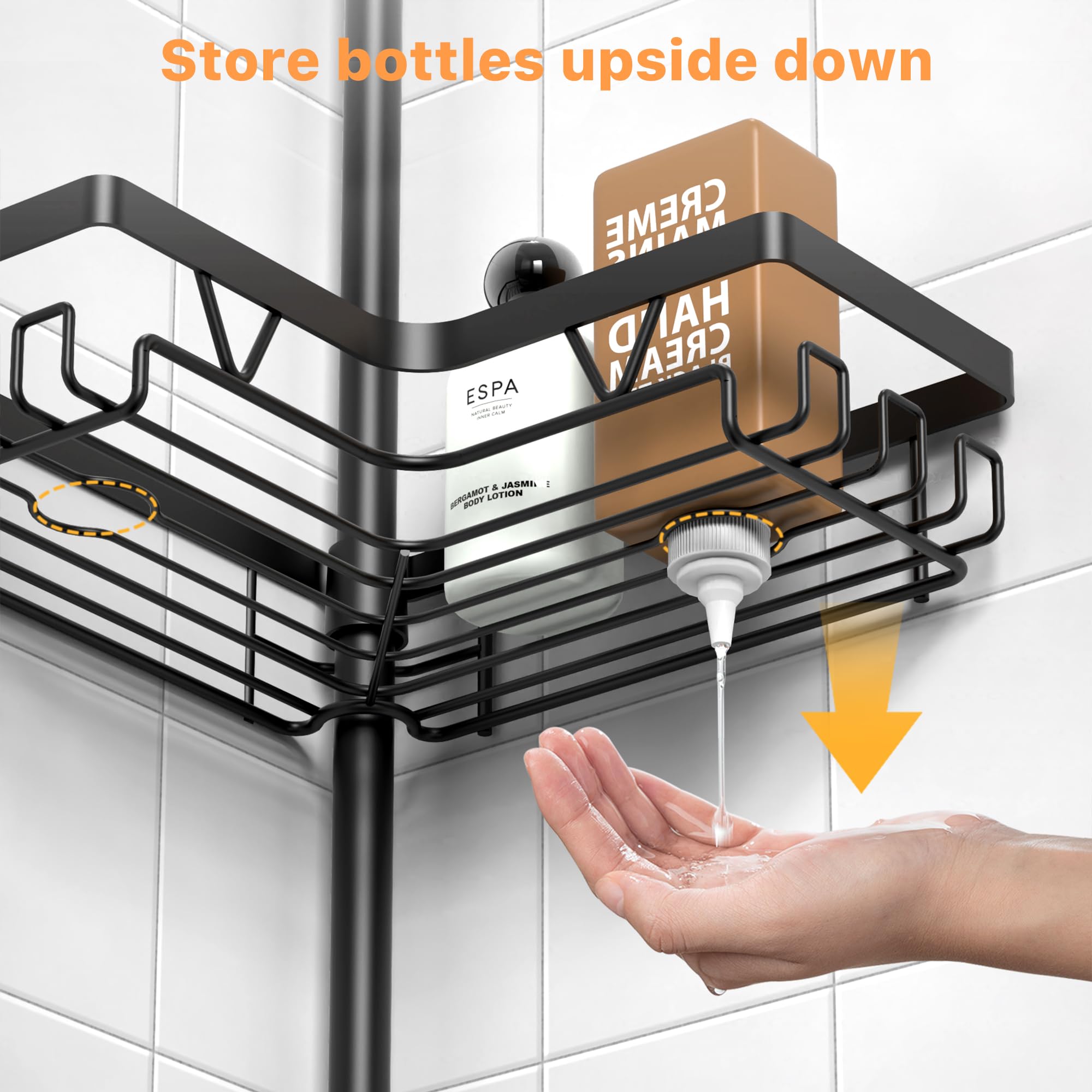 KEGII in-shower scene with bottles neatly arranged for easy reach