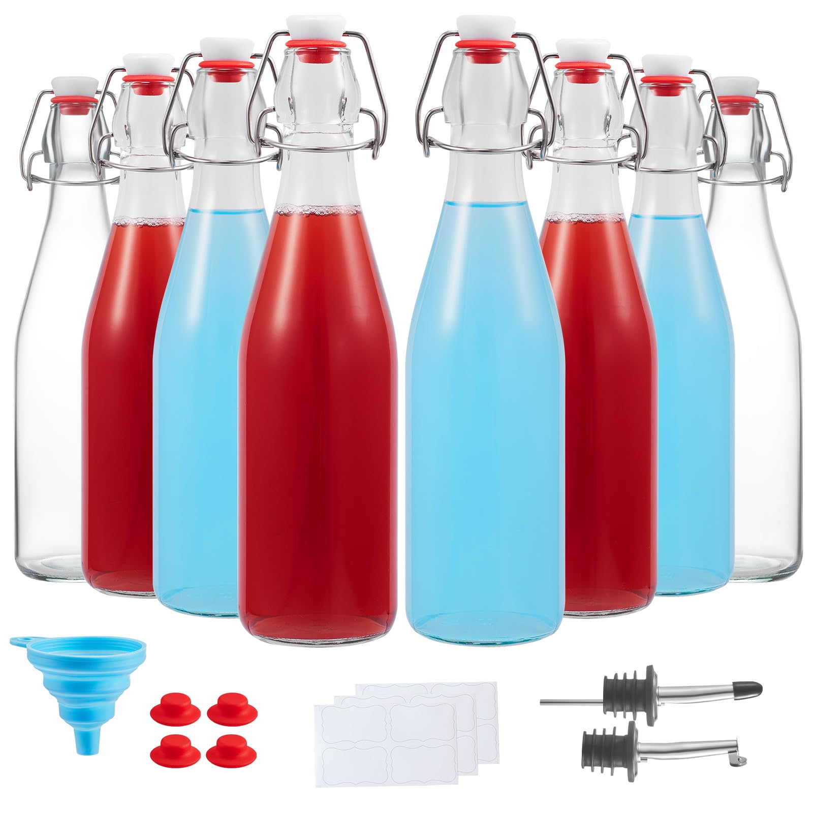 keigocare front view of eight 16 oz swing top bottles showing tidy pack and durability