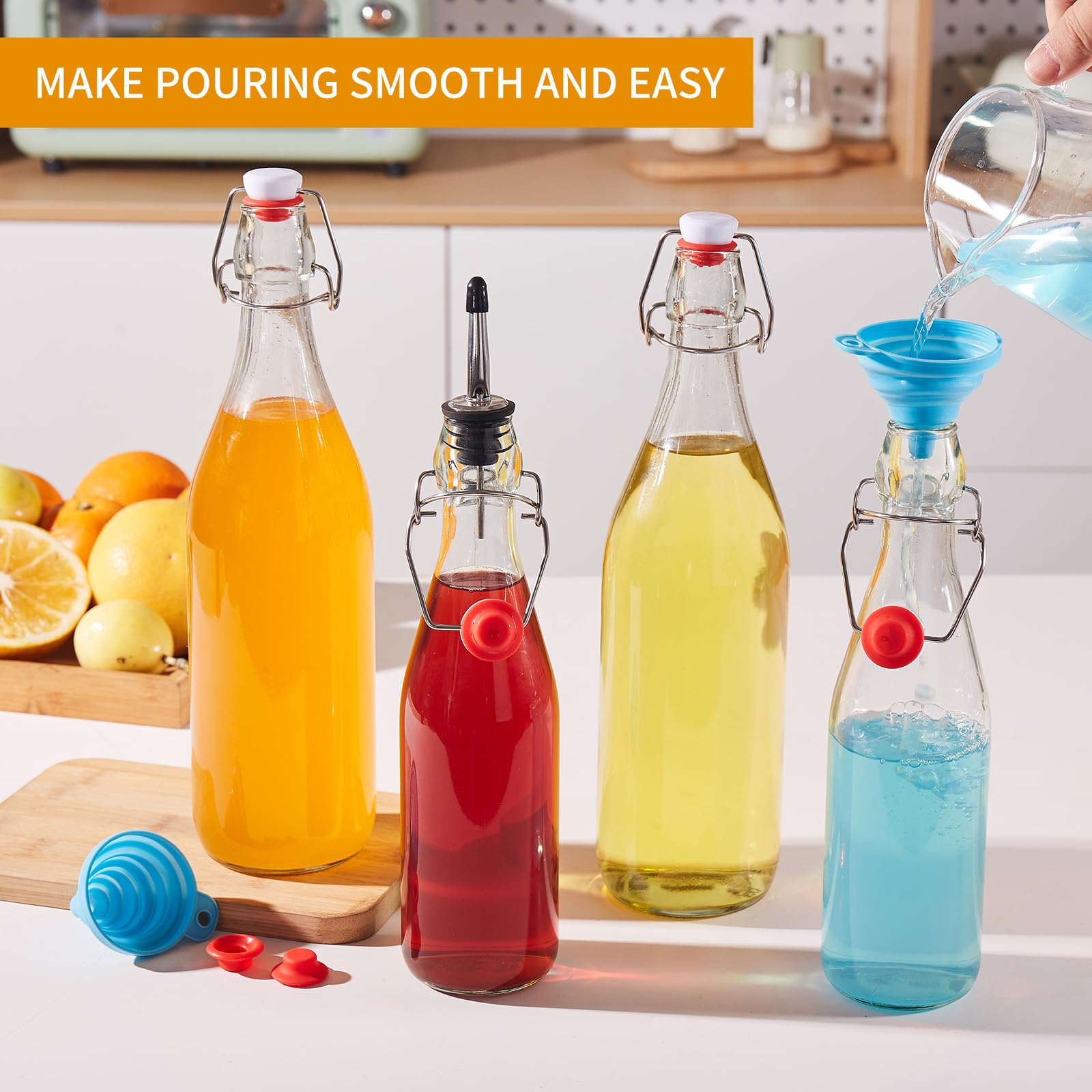 keigocare waterproof labels, spare seals, funnel and pourers displayed for easy bottling