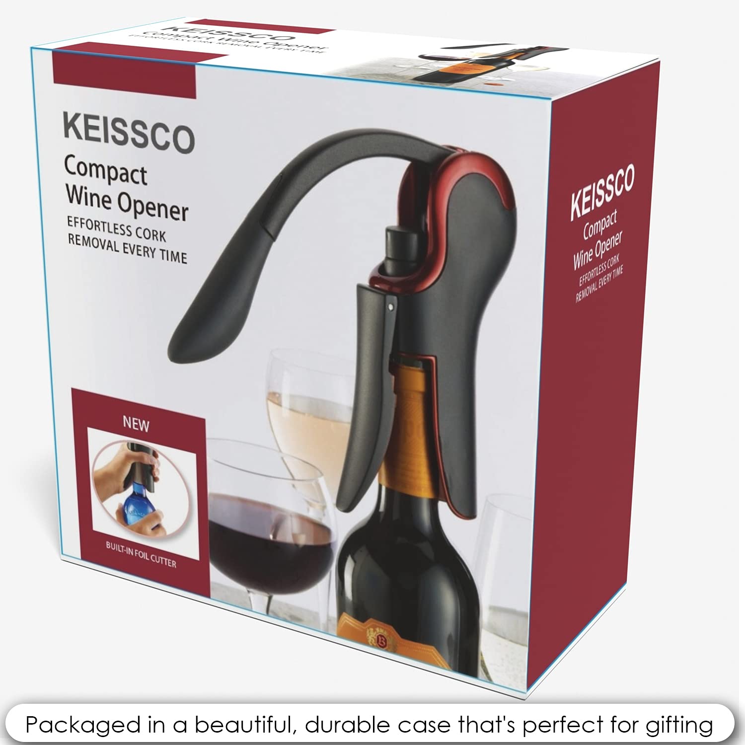 KEISSCO opener in use extracting cork cleanly for effortless service benefit