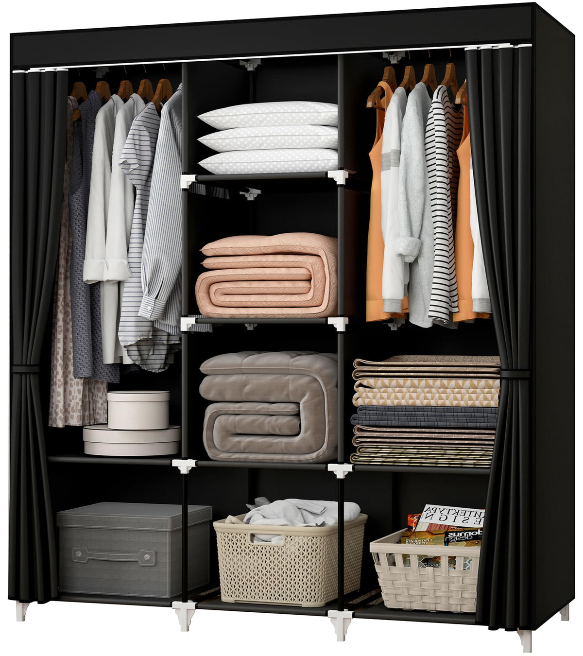 KEKIWE front view of portable closet showing full covered storage benefit
