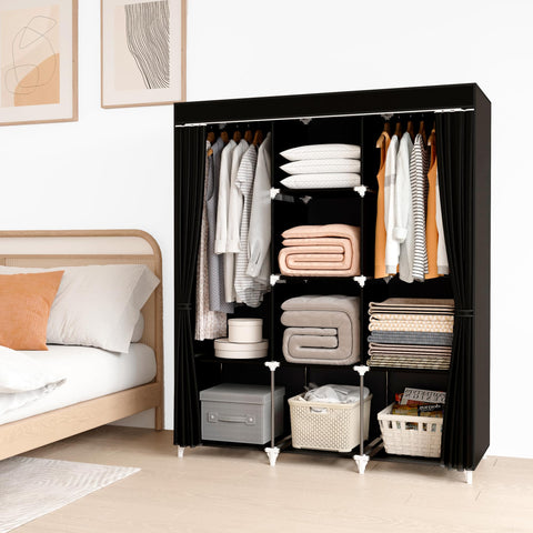 KEKIWE open interior showing hanging rods and shelves for organized storage