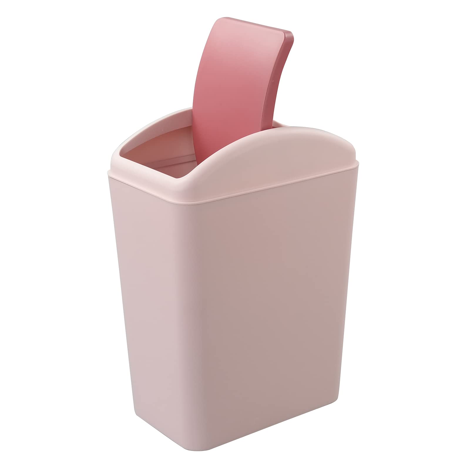 Kekow front view pink swing-top trash can showing tidy design and space-saving benefit