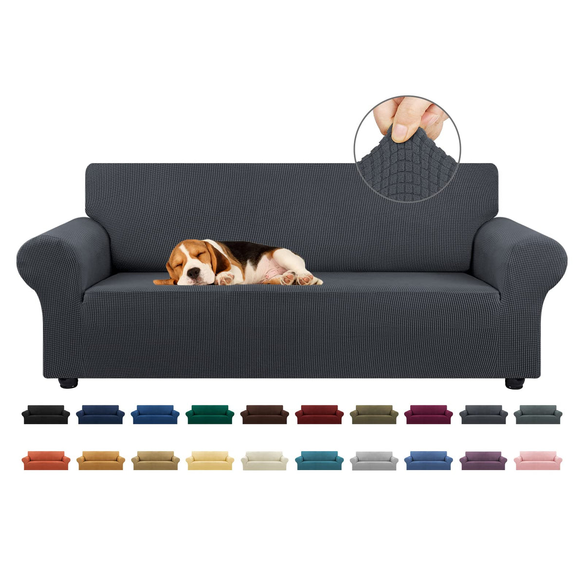 KEKUOU front view of charcoal 3-cushion cover showing sleek protection