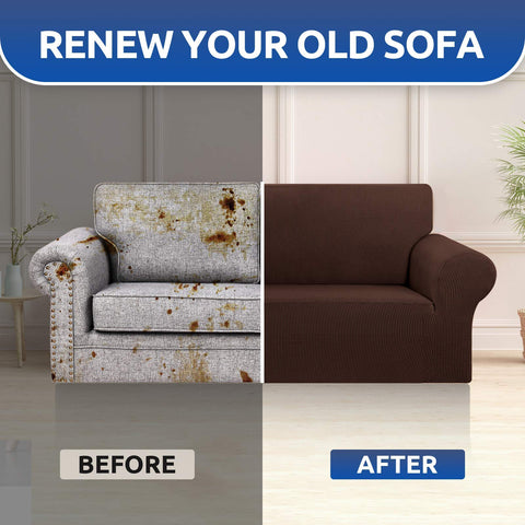 KEKUOU styled living room with chocolate cover showing instant sofa refresh and decor upgrade
