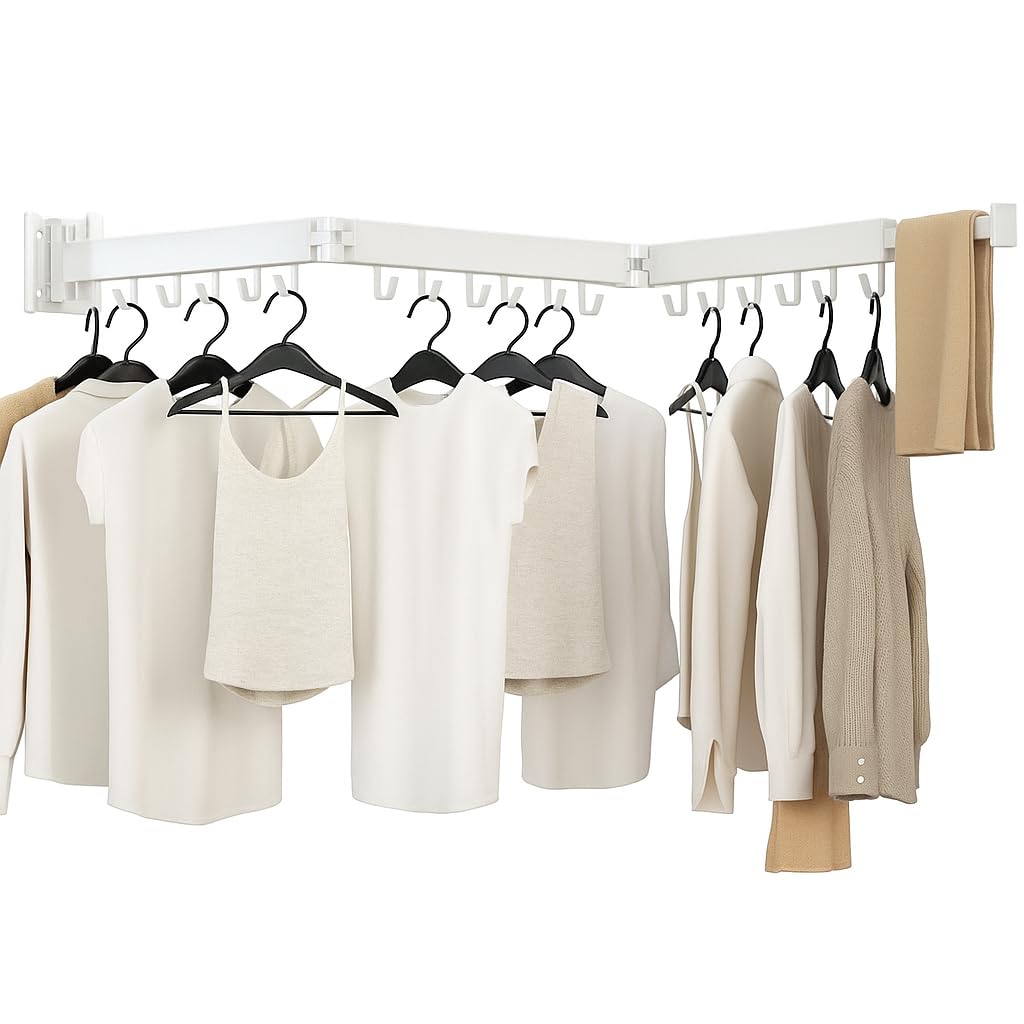 Kelisiting front view of wall-mounted drying rack showing full setup and space saving