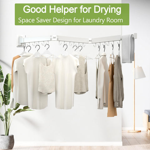 Kelisiting lifestyle image in bathroom showing organized, air-drying laundry