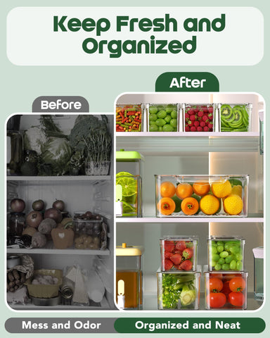 KEMETHY fridge shelf arranged with produce and drinks for neat visibility and quick retrieval