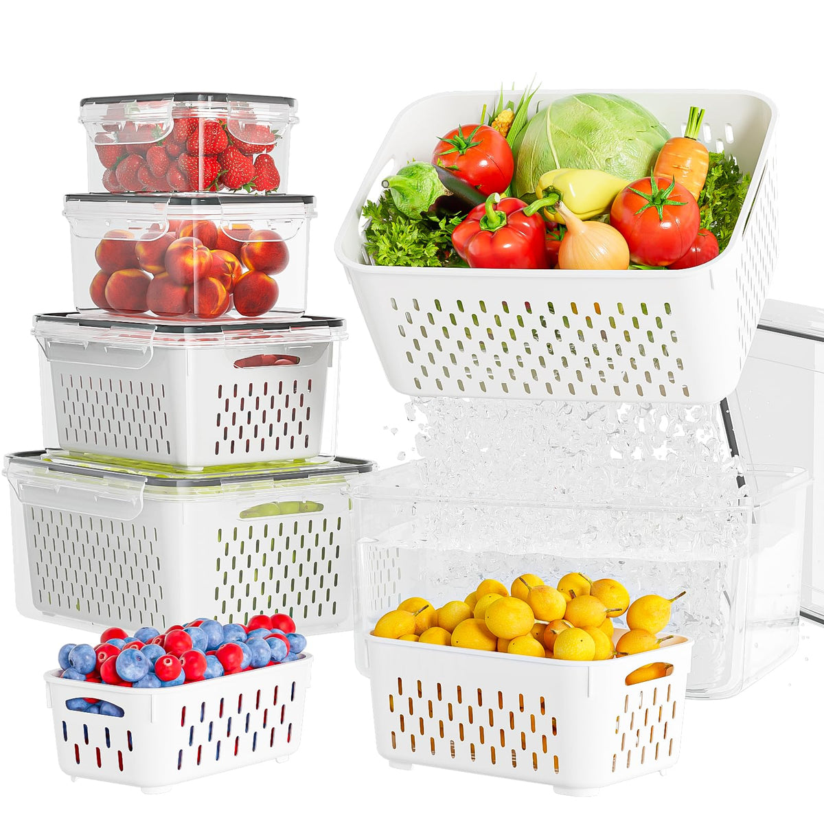 KEMETHY front view showing all five containers and lids, organized and ready to use
