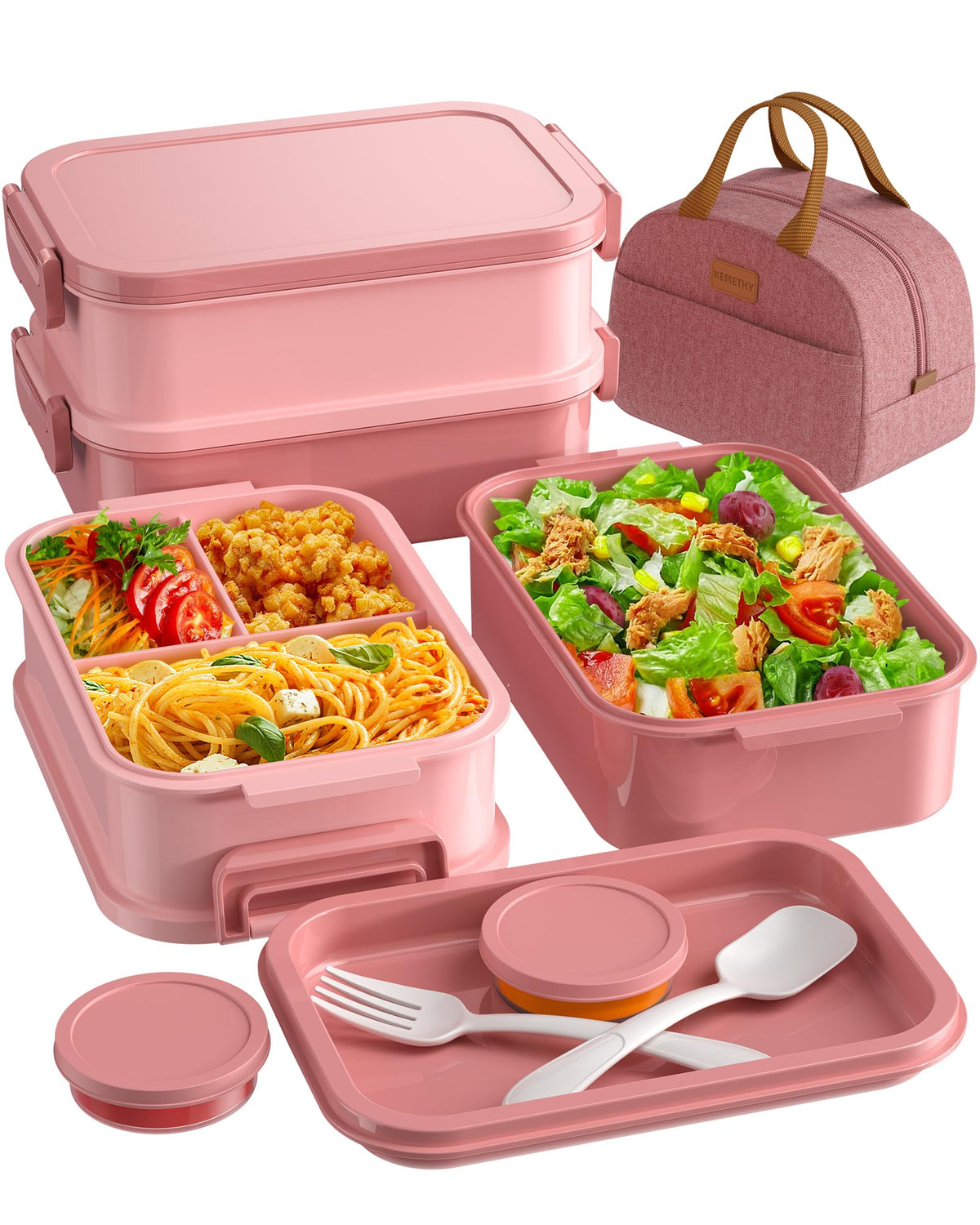 KEMETHY front packaging showing pink bento set and included thermo bag for convenience