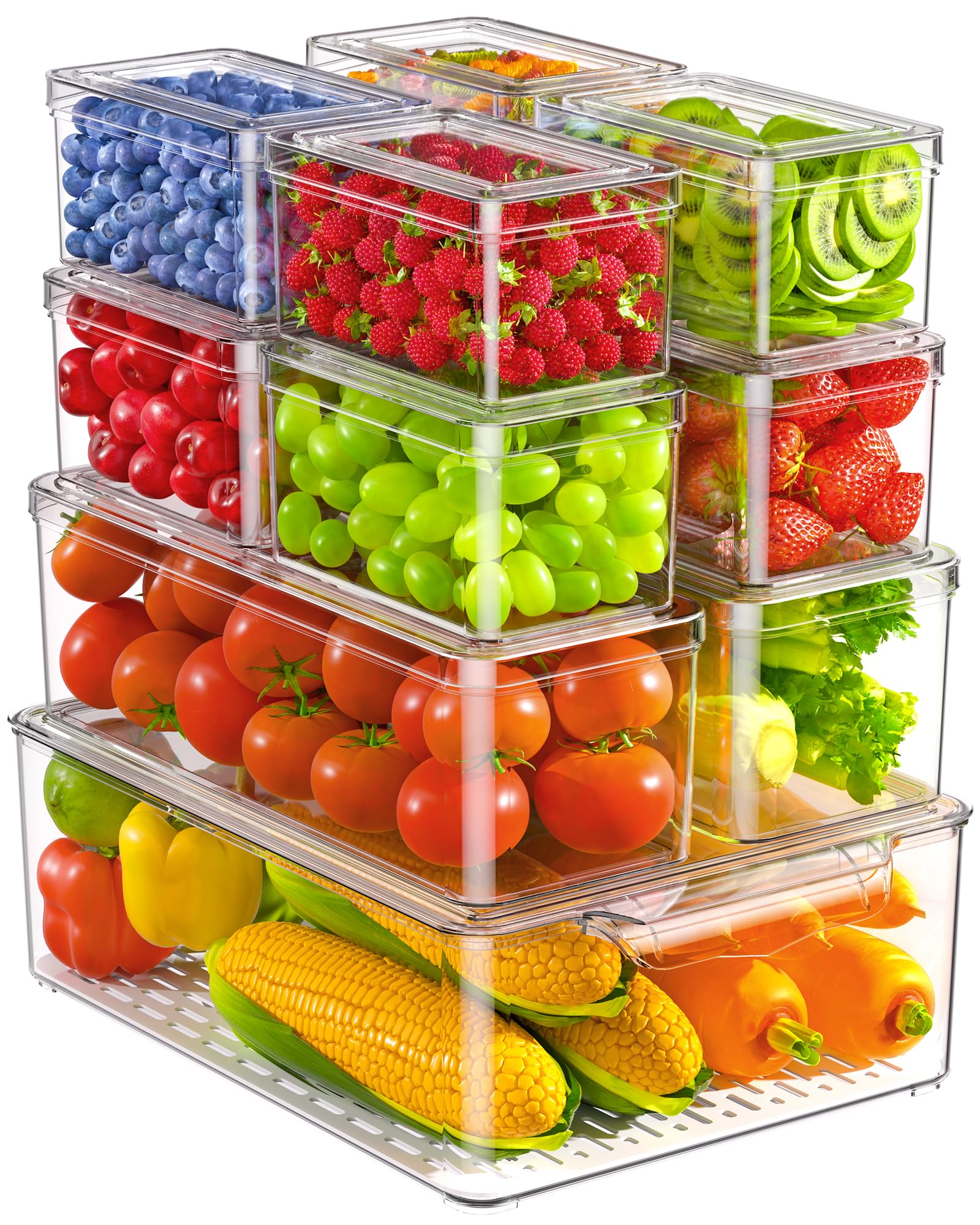 KEMETHY front view of full 11-pack set showing clear bins and lids for visible organization