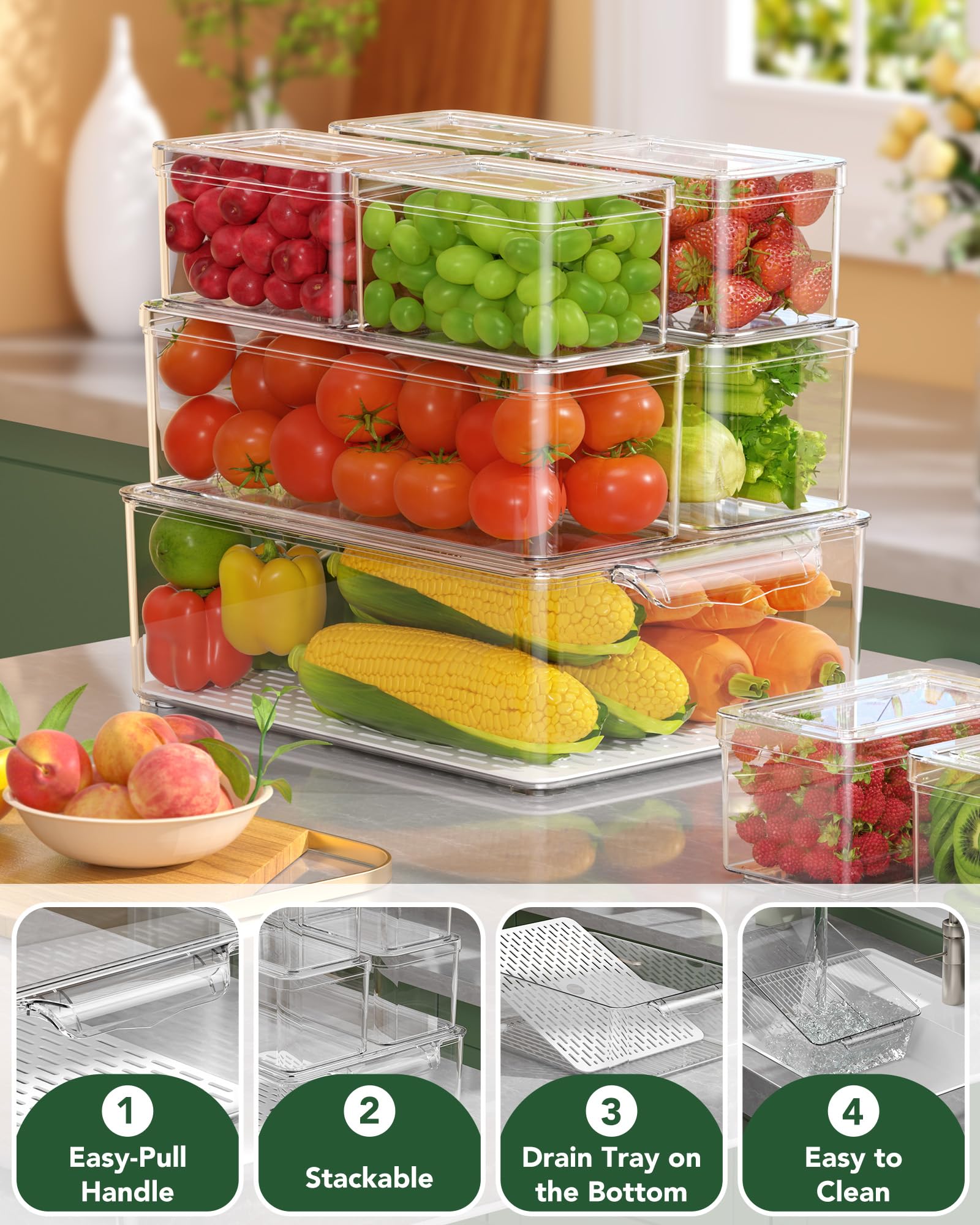 KEMETHY stacked medium and small bins demonstrating space-saving arrangement and easy access