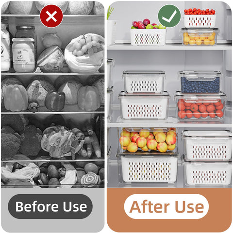 KEMETHY stacked containers inside refrigerator showcasing space-saving and visibility