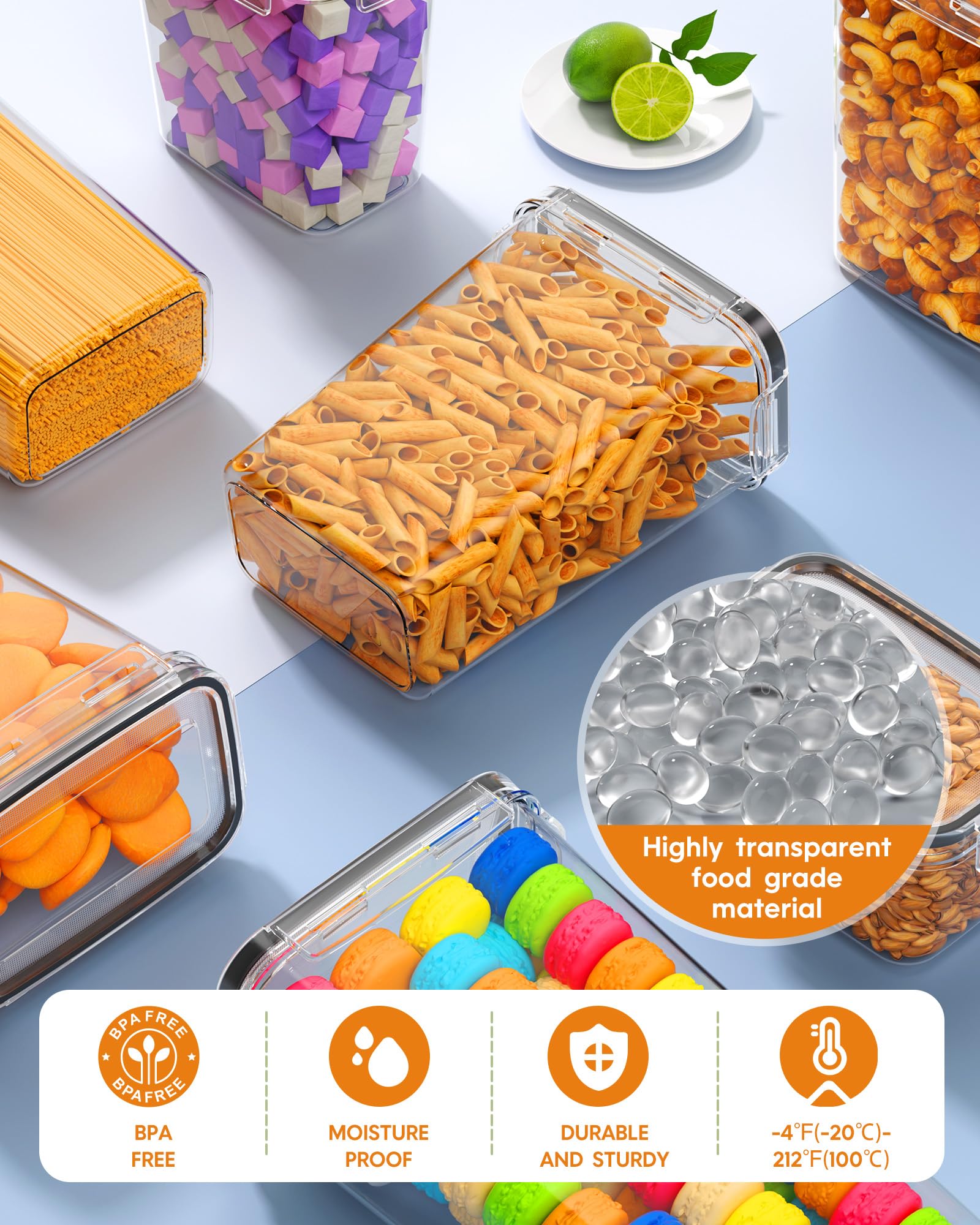 KEMETHY stacked containers in pantry saving shelf space and order