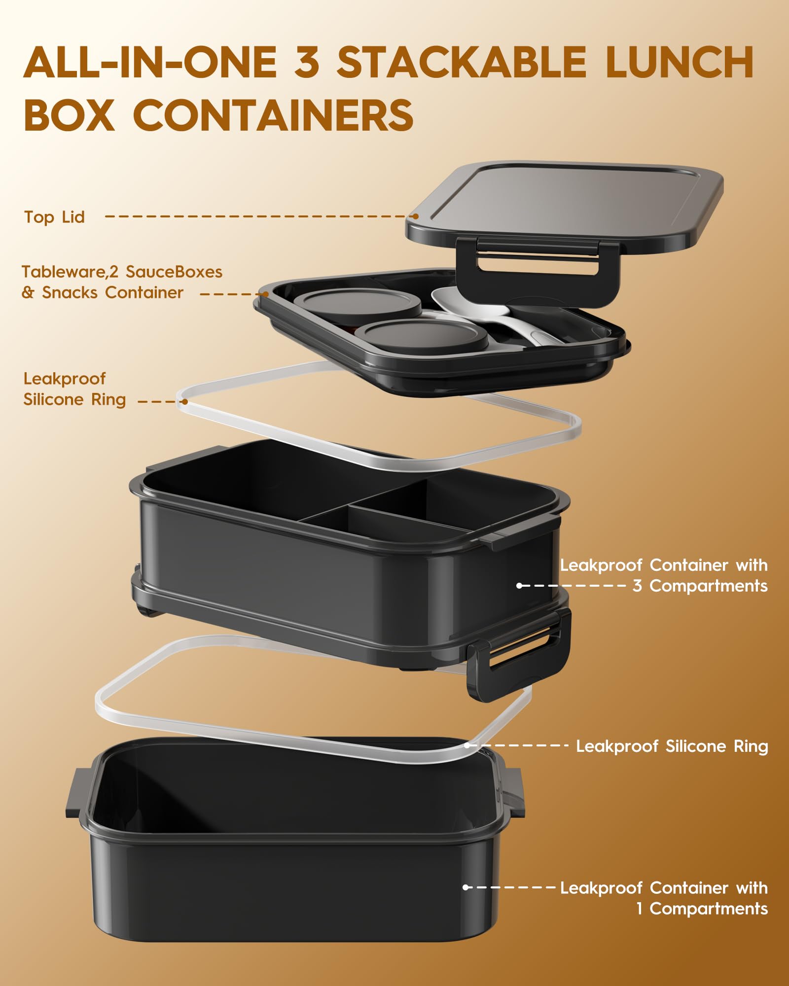 KEMETHY built-in utensil and two sauce containers organized for easy dressing control
