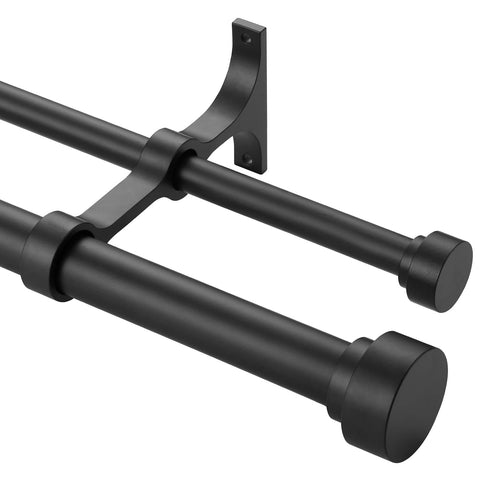 Kemmie double curtain rod front view showing matte black finish and clean lines for modern styling