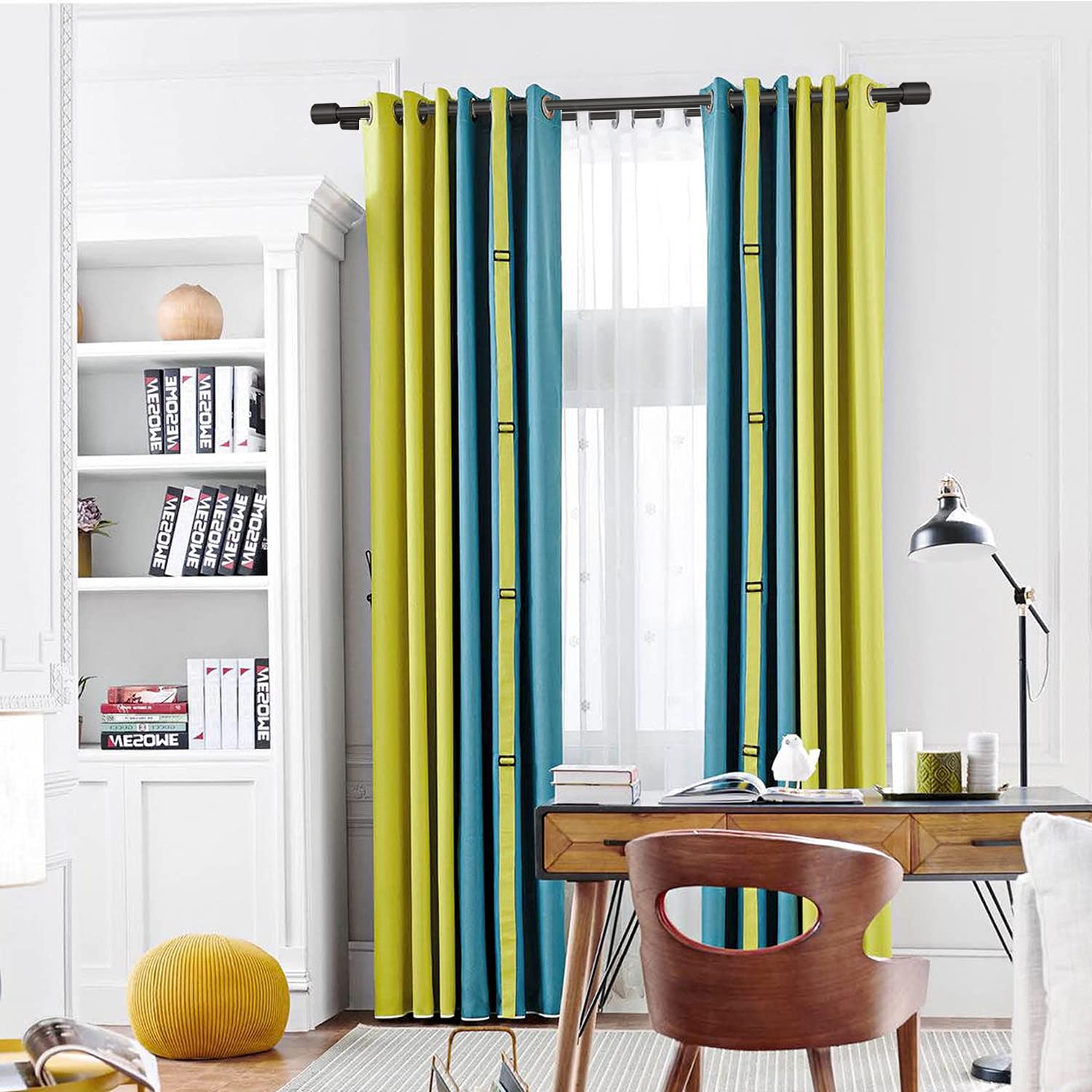 Kemmie curtain rod length comparison demonstrating adjustable telescoping fit