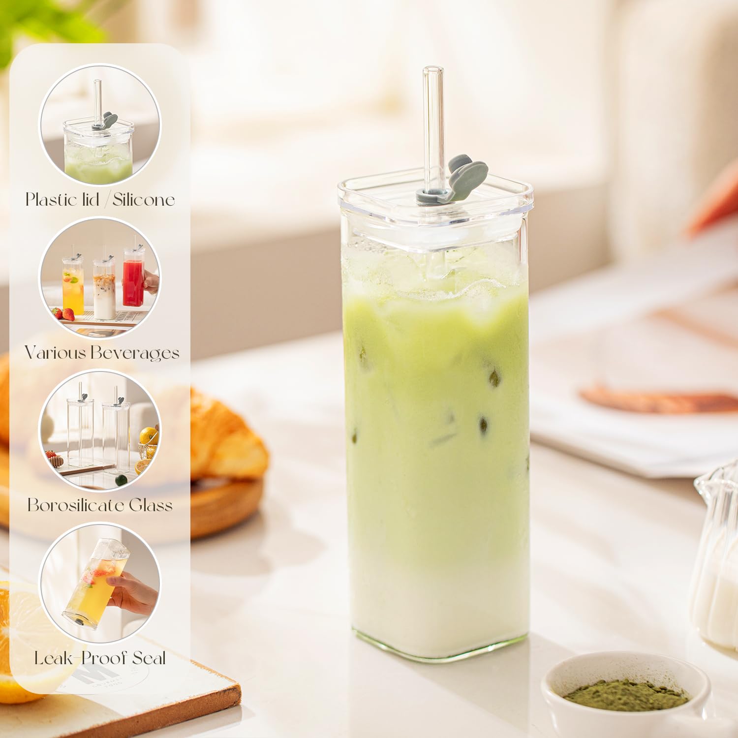 KEMORELA pouring a colorful cocktail into a 17oz square glass highlighting vibrant presentation
