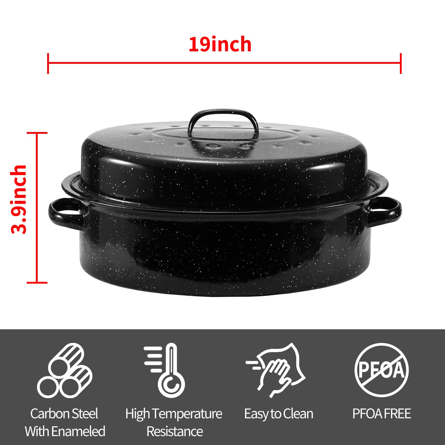 Kendane roaster interior enamel surface close-up, nonstick finish for easy cleaning