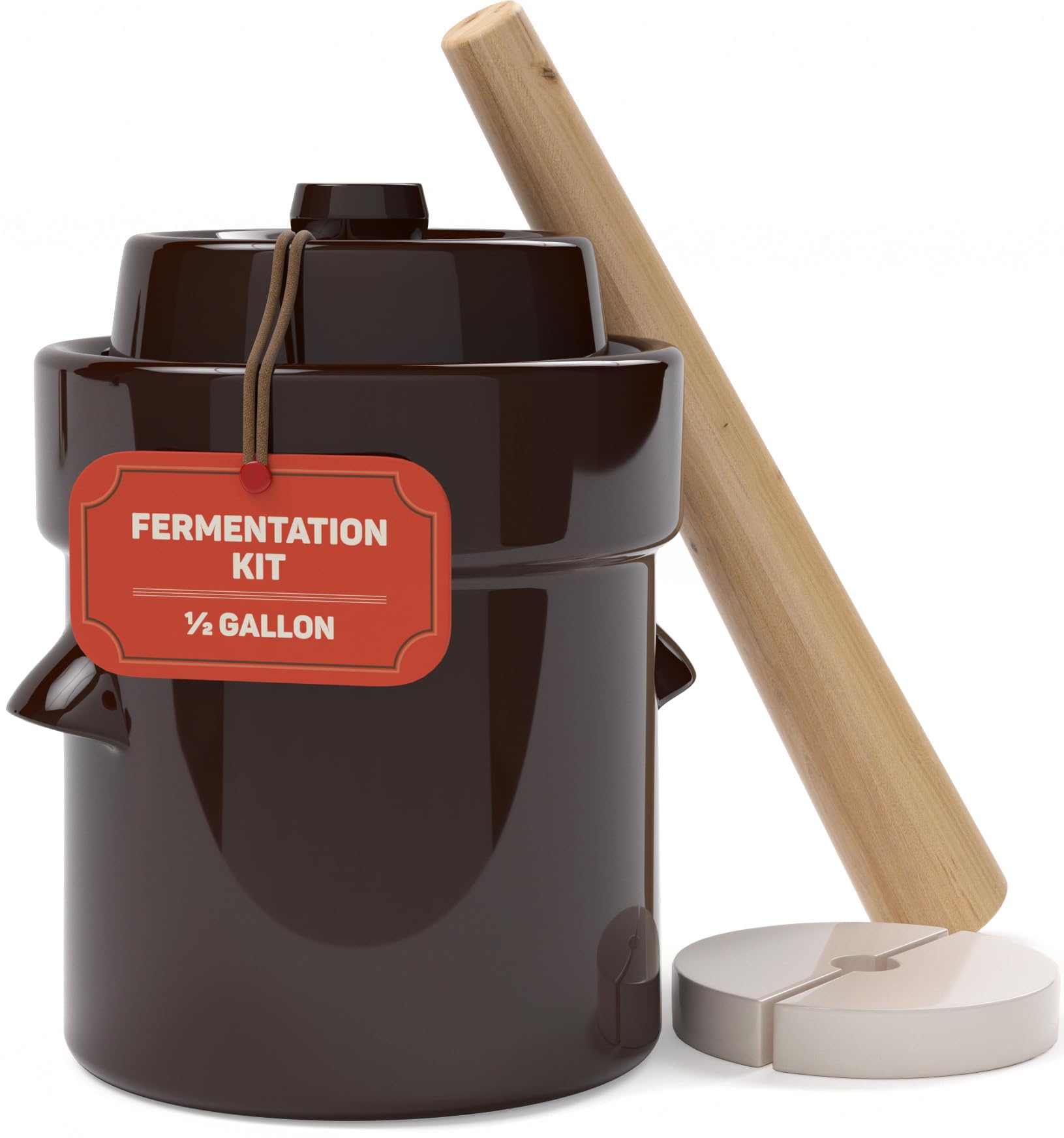 Kenley crock front view showing compact stoneware and lid, ideal for small-batch fermenting