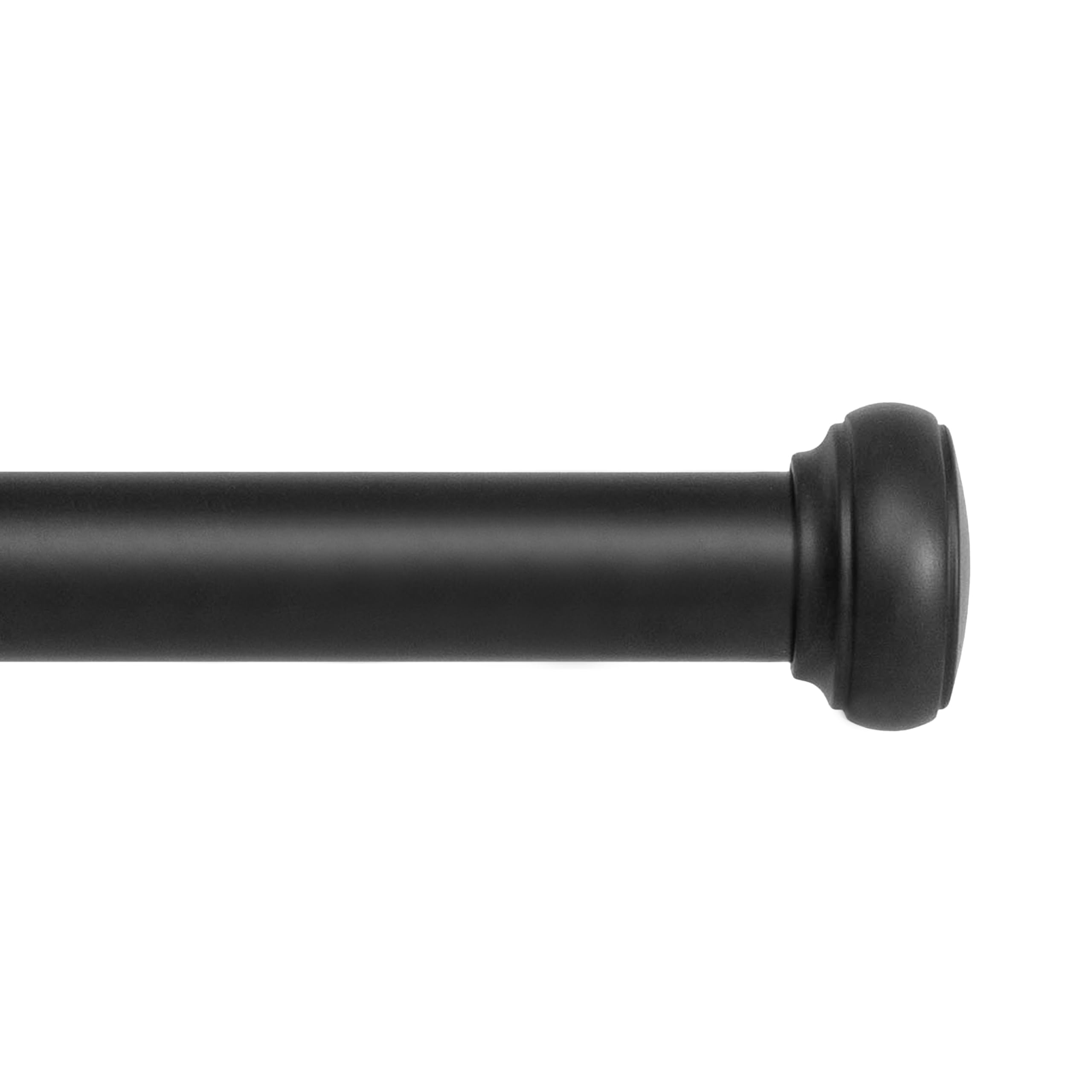 Kenney Weaver front view showing black rod and decorative cap ends for modern style