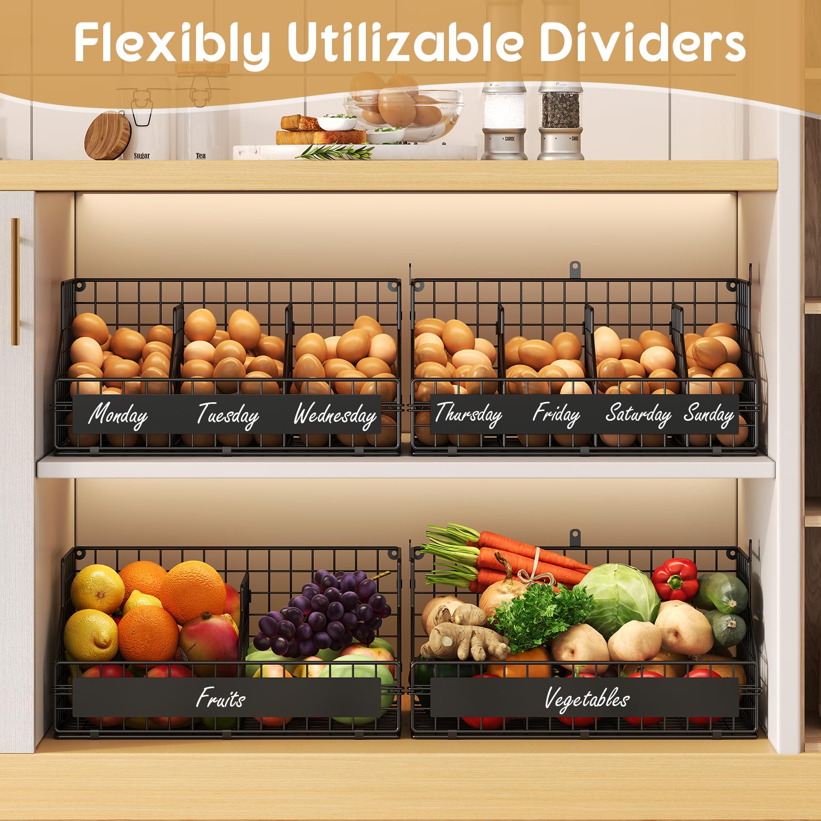 keomaisyto two baskets stacked to save counter space with secure reinforced clasps