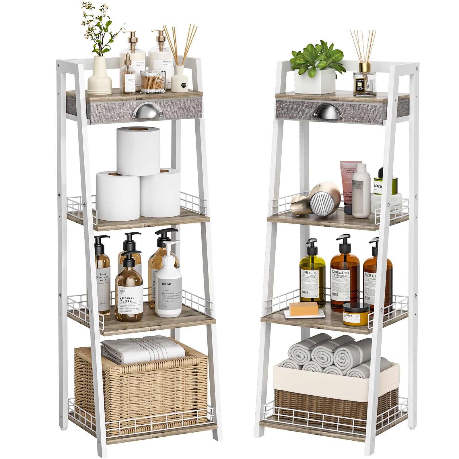 keomaisyto front view ladder shelf showing compact vertical storage and clean white finish