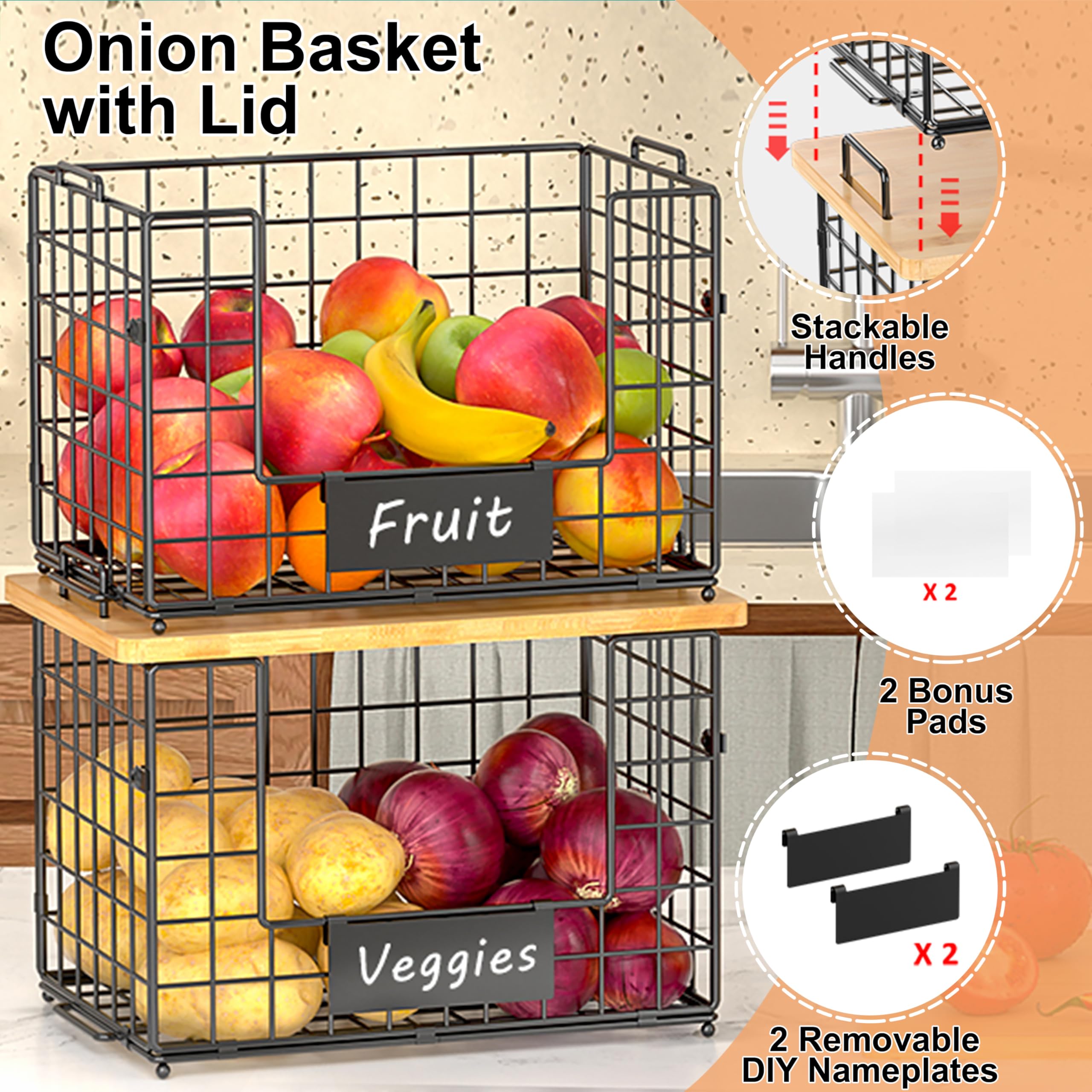 keomaisyto stacked baskets on kitchen counter maximizing vertical space