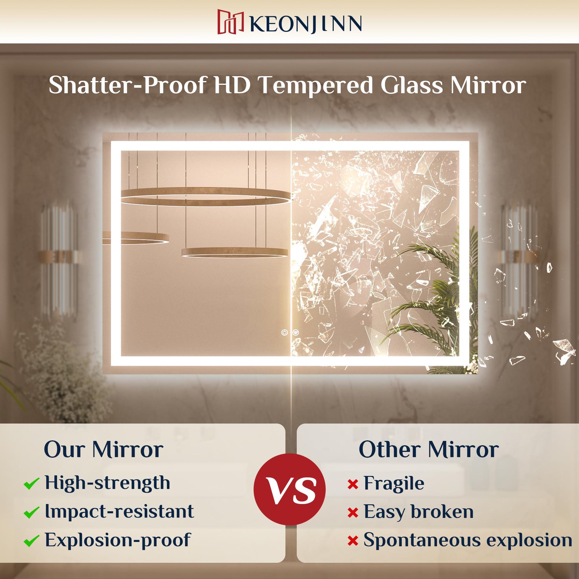 Keonjinn mirror in use by a person grooming to demonstrate balanced task lighting