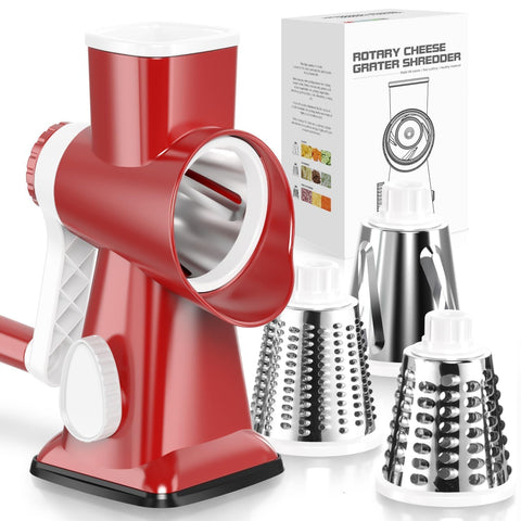 KEOUKE front view of red rotary grater showing compact design and quick prep benefit