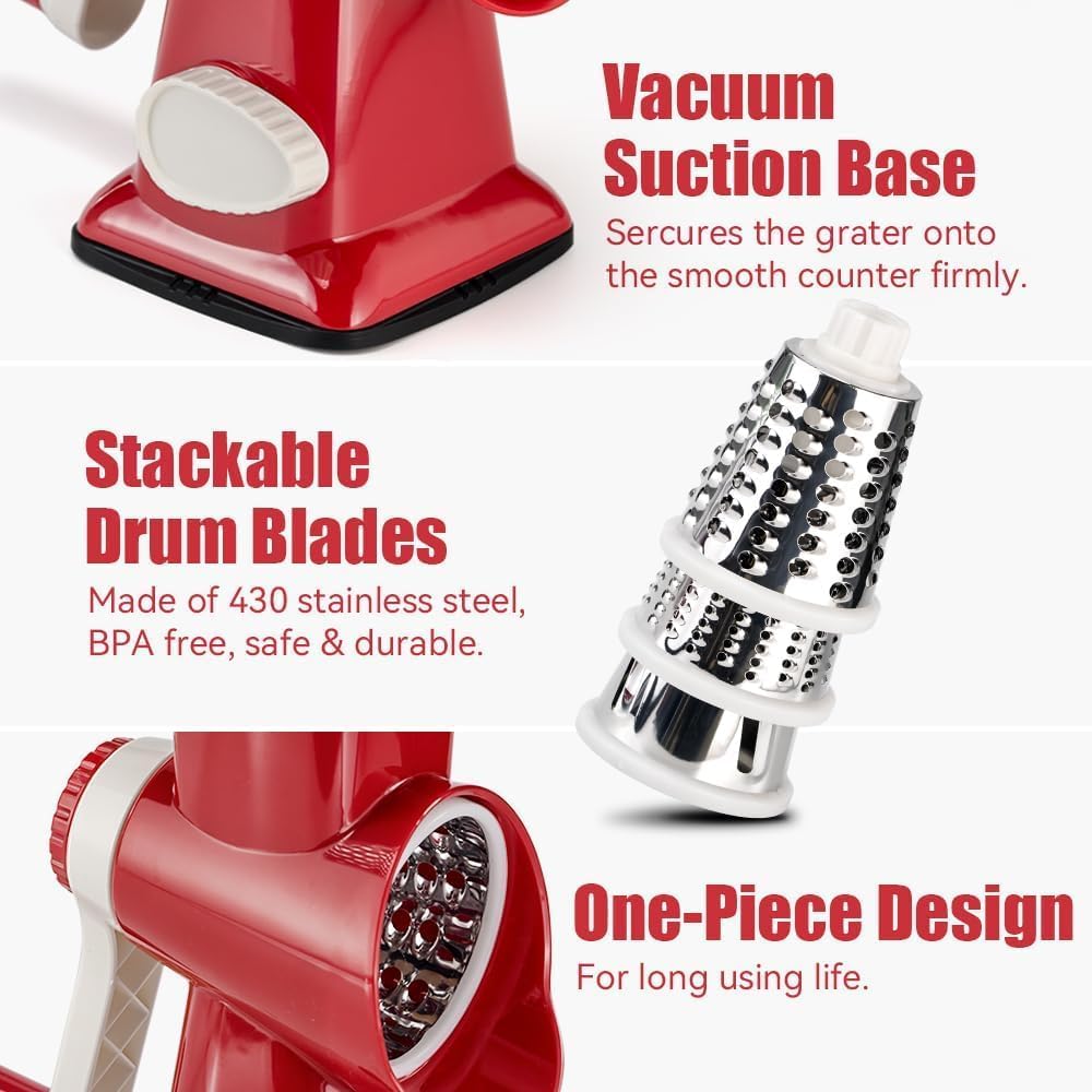 KEOUKE grater in use shredding cheese quickly for uniform toppings and faster prep