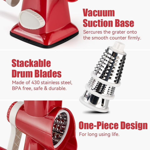 KEOUKE grater in use shredding cheese quickly for uniform toppings and faster prep