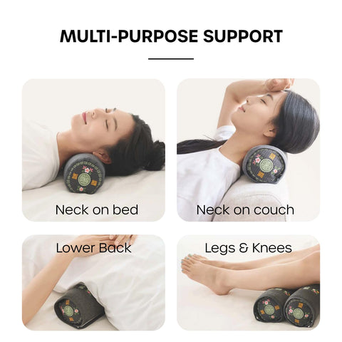 Kepitome used as lumbar bolster on sofa illustrating back support and portability
