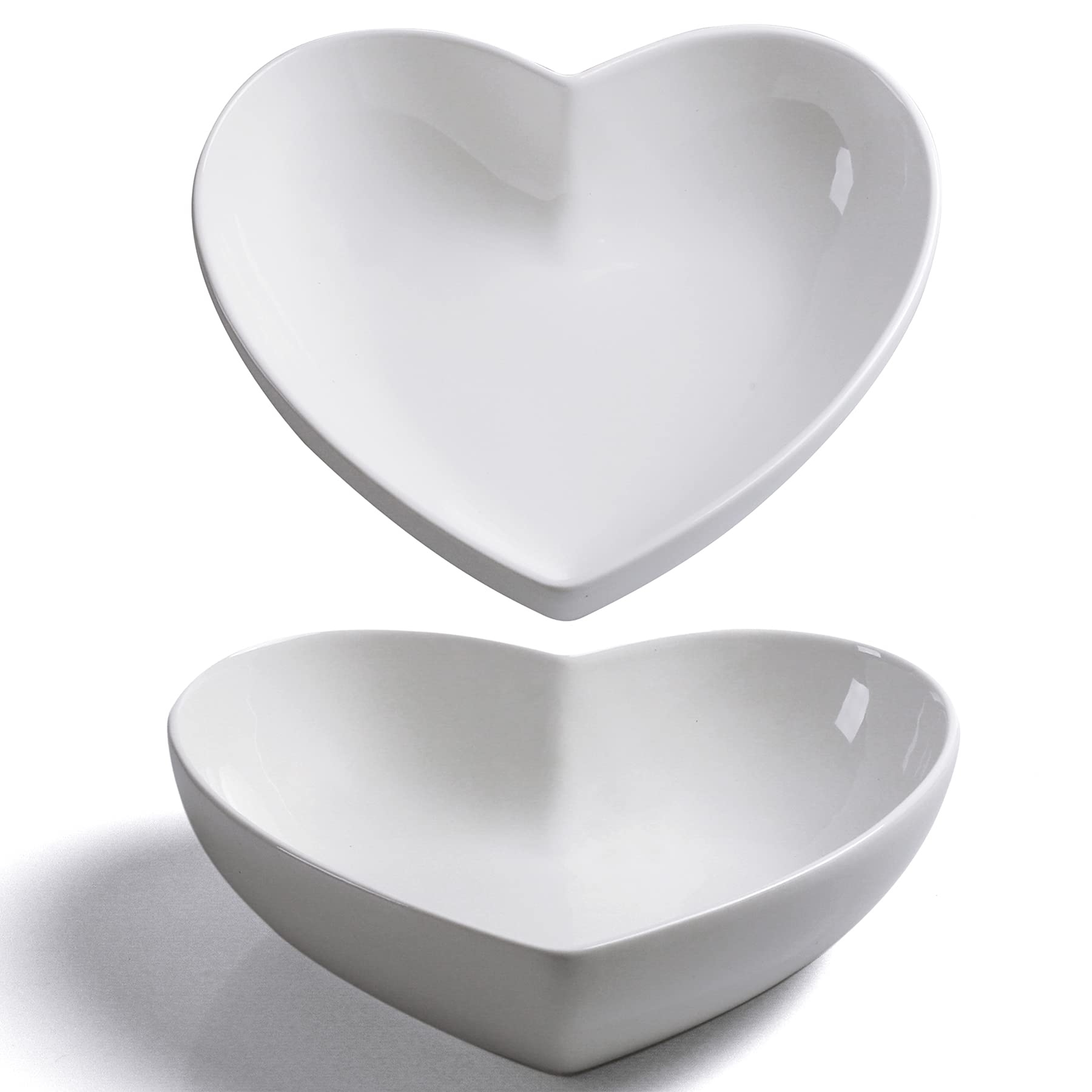 Keponbee front view of two white heart bowls showing shape and clean finish for elegant serving