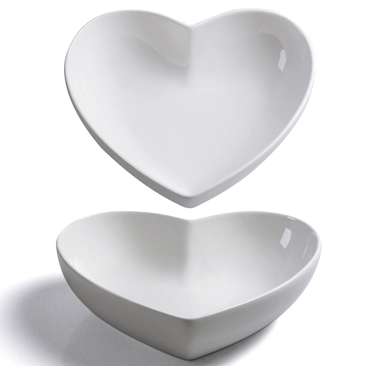 Keponbee front view of two white heart bowls showing shape and clean finish for elegant serving