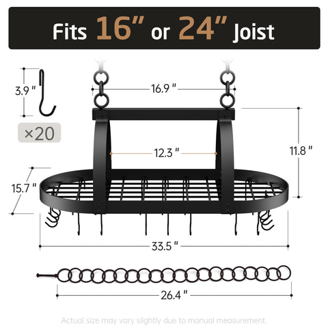 KES twenty S-hooks holding pans showing flexible arrangement and organization