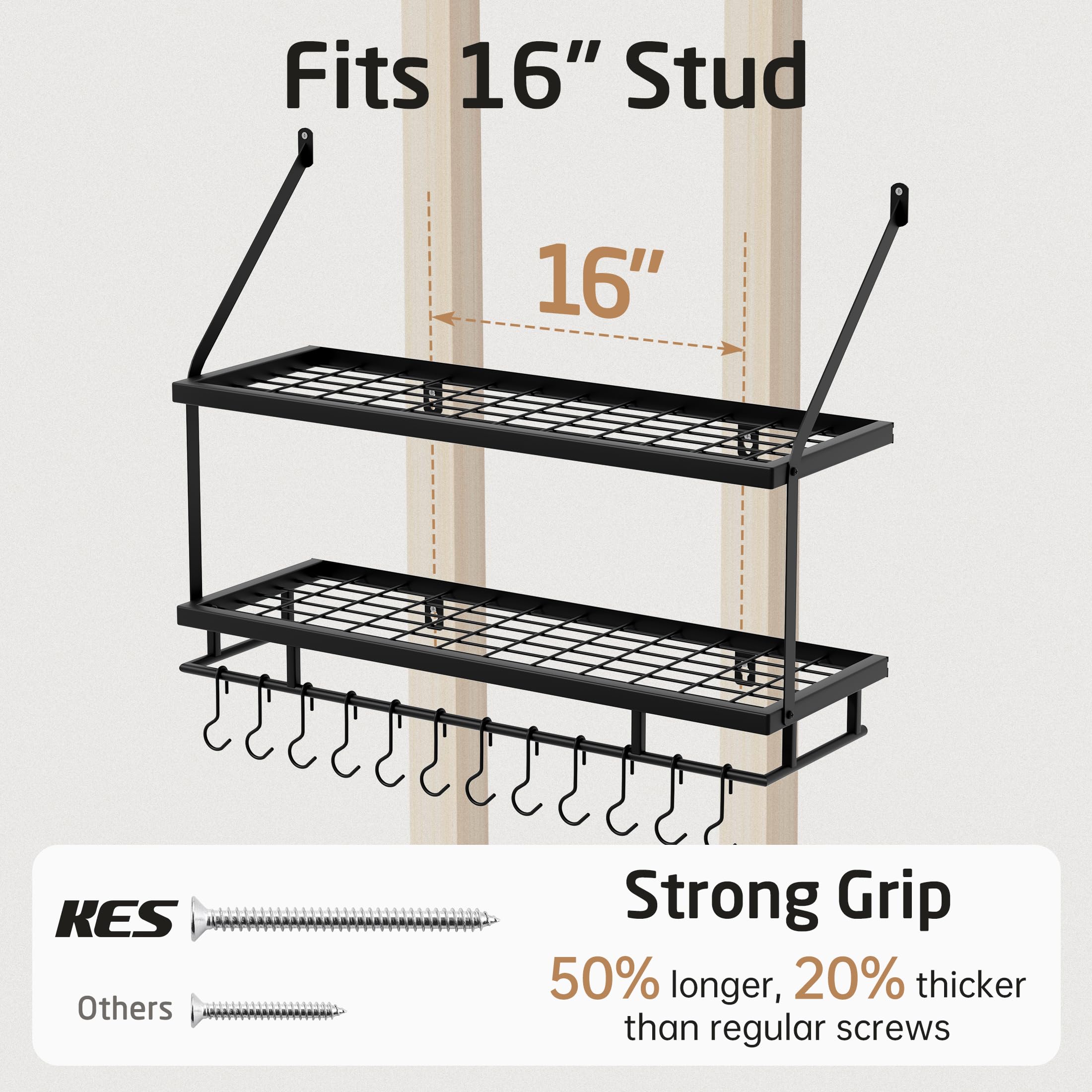 KES grid shelf with lids illustrating shelf capacity for lids bowls and small items